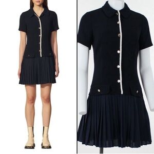 Sandro Paris Alberta Pleated Drop-Waist Dress Sz 34 (XS)